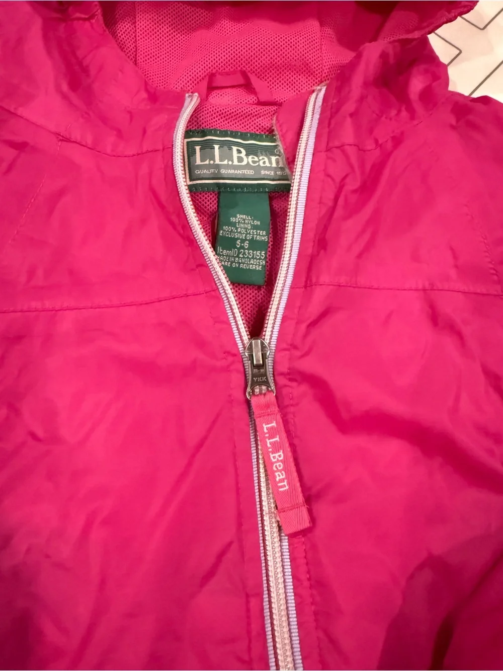 L.L. Bean Girls' Pink Hooded Rain Jacket